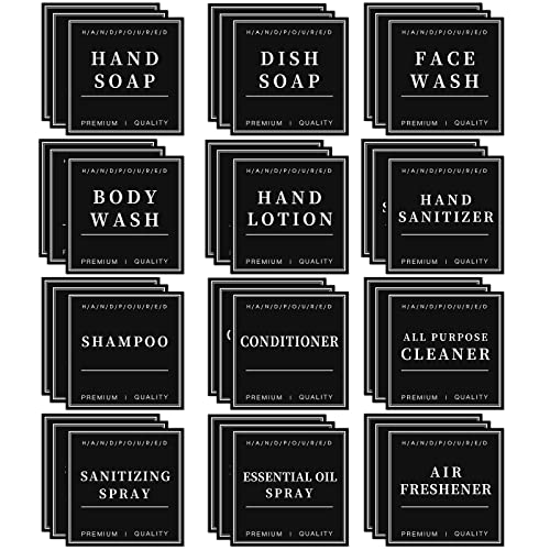 36Pcs Waterproof Labels For Bottles, Hand Soap Lotion Shampoo And Conditioner Dispenser Label Stickers, Removable Cleaning Bathroom Labels For Glass Or Plastic Bottles(Black) #TOP6