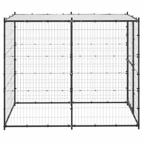 Gecheer Outdoor-Hundezwinger Stahl mit Überdachung 110x220x180 cm, Hundezwinger Outdoor-Hundekäfig Sicherer Hundeauslauf für Garten Terrasse Draußen150795