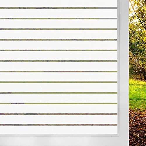 Shackcom Film de Vitre Fenêtre Auto-adhésif 90x200cm Electrostatique Protége Intimité Anti-UV Anti-Regard Film Décoratif pour Maison Bureau Chambre Cuisine - Rayures Blanches-J021 Cover