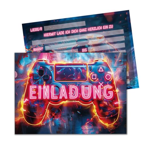 FIMWOLZ 12x Tarjetas de Invitación Gaming para Fiestas de Videojuegos - Cumpleaños Infantil Niños y Niñas - Controlador de Juego Invitaciones para Noche de Juegos