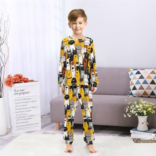 Long Sleeve Pajama Set for Girls Boys,Colorful Cartoon Dogs Pattern Comfy Crewneck Sleepwears,Soft Kid's Homewear Clothes Underwear Sets 6T4
