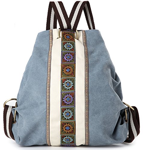 Goodhan Women Canvas Backpack Daypack Casual Shoulder Bag, Vintage Heavy-duty Anti-theft Travel Backpack (Blue Grey)