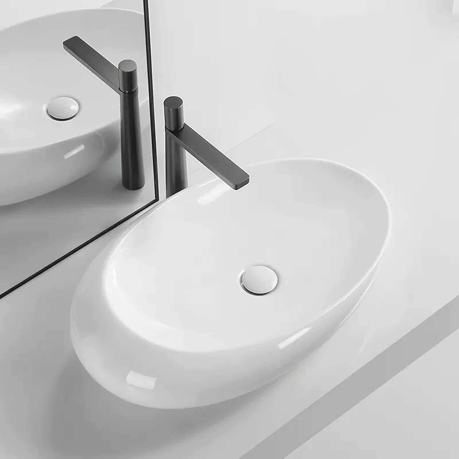 Umywalka Nablatowa Łazienkowa, Misa, Nowoczesna, Owalna, Umywalka Nablatowa, Biała, Porcelanowa, Ceramiczna, Umywalka Nablatowa, Umywalka Łazienkowa, Elegancka, W Kształc,White-Large