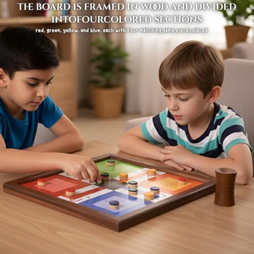 Image of inch2-in-1 Wooden Board Game Set in Brown - Ludo & Snakes & Ladders | Handcrafted Sheesham Wood | Classic Family Game for Kids & Adults | Includes Pawns & Dice | Durable Indoor Fun inch 10.5 x 10.5 Inches
