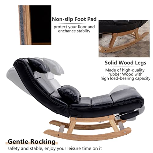 Gnixuu Rocking Lounge Chair, Modern Accent Rocking Glide Chair With Large Back, Pull Out Pedal And Pillows, Upholstered Lie Or Sleep Lazy Chair For Nursery, Living Room, Bedroom(Pu Black) #TOP4