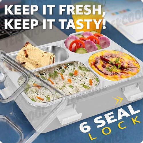 Image of TEKCOOL Lunch Box for Adults - Lunch Box for Kids - with Spoon & Fork - Stainless Steel Lunch Box with 4 Compartment - Durable Perfect Size for On-The-Go Meal, BPA-Free-';