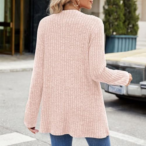 Women's Mid-Length Cardigan Tops Button Open Front Long Sleeves Brushed Striped Shirts Outerwear Coats with Pocket4