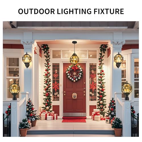 Dusk to Dawn Outdoor Wall Lights, Black Globe Aluminum Exterior House Lantern with Amber Glass, Anti-Rust Waterproof Outside Round Wall Lighting Fixtures for Patio Doorway Garage
