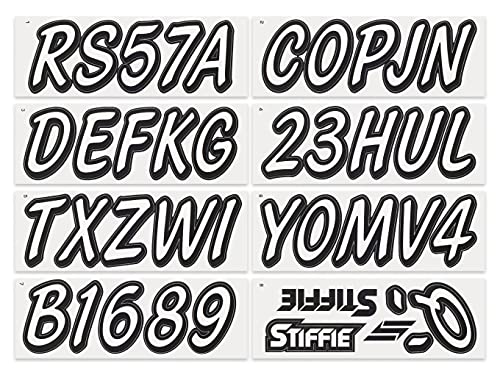 Image of Whipline Solid White /Black 3 inch Alpha-Numeric Registration Identification Numbers Stickers Decals for Boats & Personal Watercraft