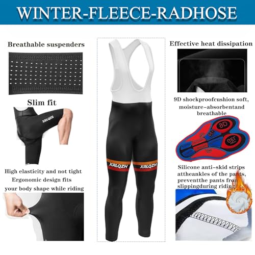 Maillot et culotte cyclisme hiver homme thermique noir avec insert gel 9D pour VTT - 4