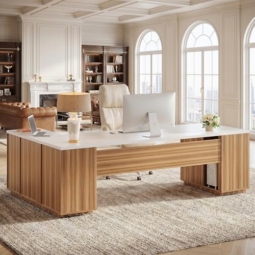 Tribesigns 85.8-Inch L-Shaped Executive Desk with File Drawers, Door Cabinet & Shelves, Extra Large...