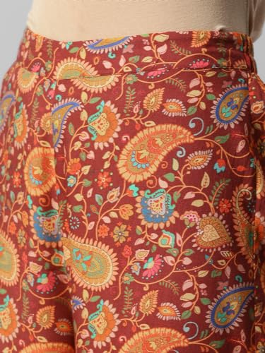 Image of DEEBACO Women's Paisley Print Rayon Top & Pants Co Ord Set for Women V Neck Long Puff Sleeve Ladies Party Casual Wear Fashionable for Girls Loose Fit Cord Set (DBCOMR00001033 XS Multicolor)