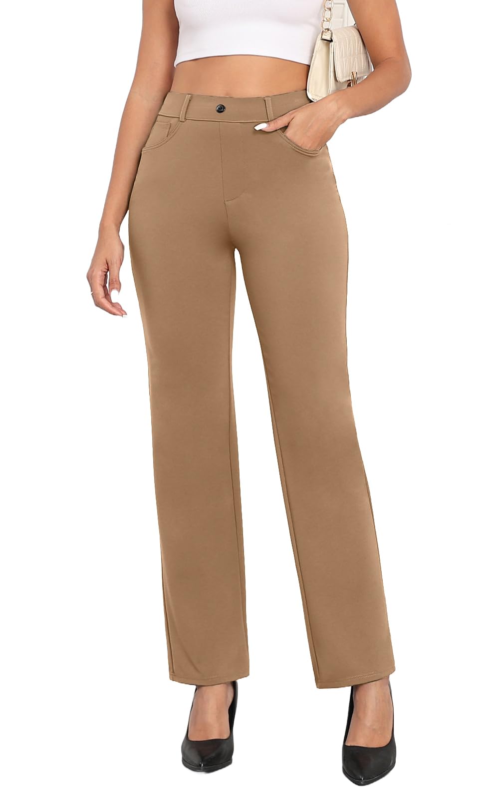 Agenlulu High Waisted Dress Pants for Women Petite Regular Tall Straight Leg Pull On Office Work Slacks 28