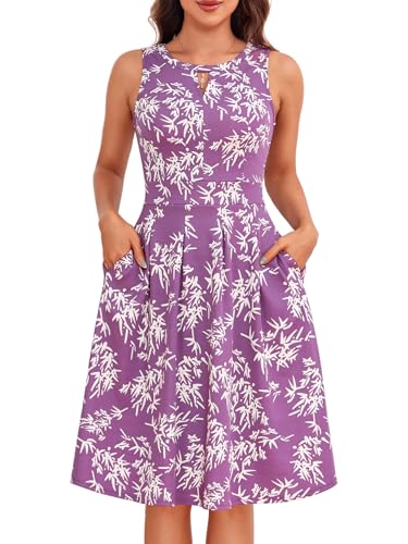 Image of Sureple Women's Retro Sleeveless Swing Casual Work Summer Party Dress with Pockets
