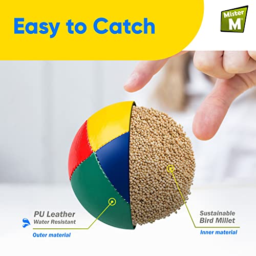 Mister M | 3 Juggling Balls In Blue Jute Bag | Easy To Grip | Waterproof Coating And Eco-Friendly Padding | Suitable For Beginners And Professionals | With App And Online Video Tutorial #TOP2