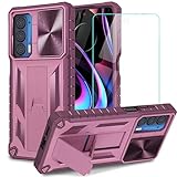 WTYOO for Motorola Moto Edge 2021 Case | Edge 5G UW Case - with Tempered Glass Screen Protector Built in Kickstand & Slide Camera Cover Protection Shockproof Armor Protective Phone Case - Pink