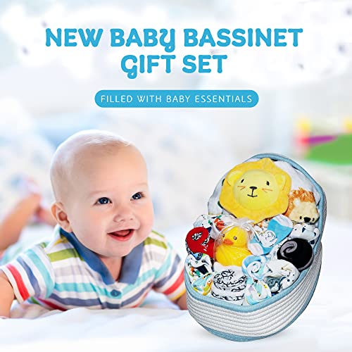 Bassinet New Baby Boy Gift Set, Baby Layette Set With 17-Piece Unique New Baby Essentials For Expecting Moms And New Parents, Blue - Nikki’s Gift Baskets #TOP3