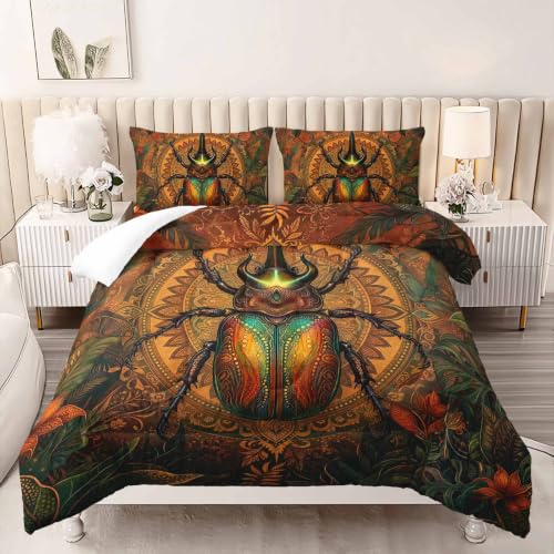 Image of AILONEN Full Comforter Set 3 Piece, Bronze Beetle Woodland 3D Printed Bedding with 2 Pillowcases, Soft Breathable Microfiber Vintage Decor for Guest Room