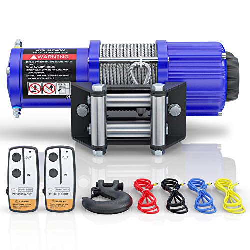Black Friday 🔥 BIGTUR ATV/UTV Electric Winch 12V 4500lbs Towing Steel Cable Winch Off-Road Recovery with Wireless Remote Control/Mounting Bracket (S-Model/Blue)