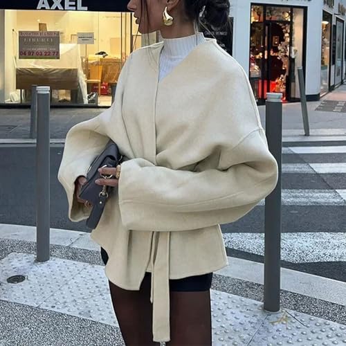 CHARTOU Women Cropped Wool Blend Pea Coat Fall Winter Belted Short Trench Overcoat Jacket Dressy Outwear2