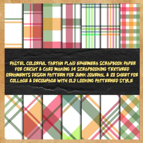 pastel colorful tartan plaid ephemera scrapbook paper for cricut & card making 14 scrapbooking textured ornaments design pattern for junk journal & 28 ... & decoupage with old looking patterned style image 2