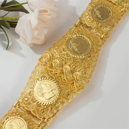 Bride Gold Plated Belt Square Coin Design Hollow Out Pattern Carved Wedding Dress Waist Chain Jewelry3