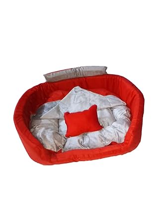 UR PET Supplier Luxurious Soft Velvet Fluffy Dual Color Dog Cat Pet Puppy Bed- Washable, Comfortable, Portable Bed (Redwhite) (Size : XL)