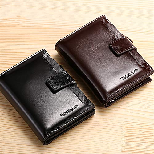 JIUFENG Men's Genuine Leather Wallet Bifold Zip Purse Card Organizer Money Clipper (Black)3