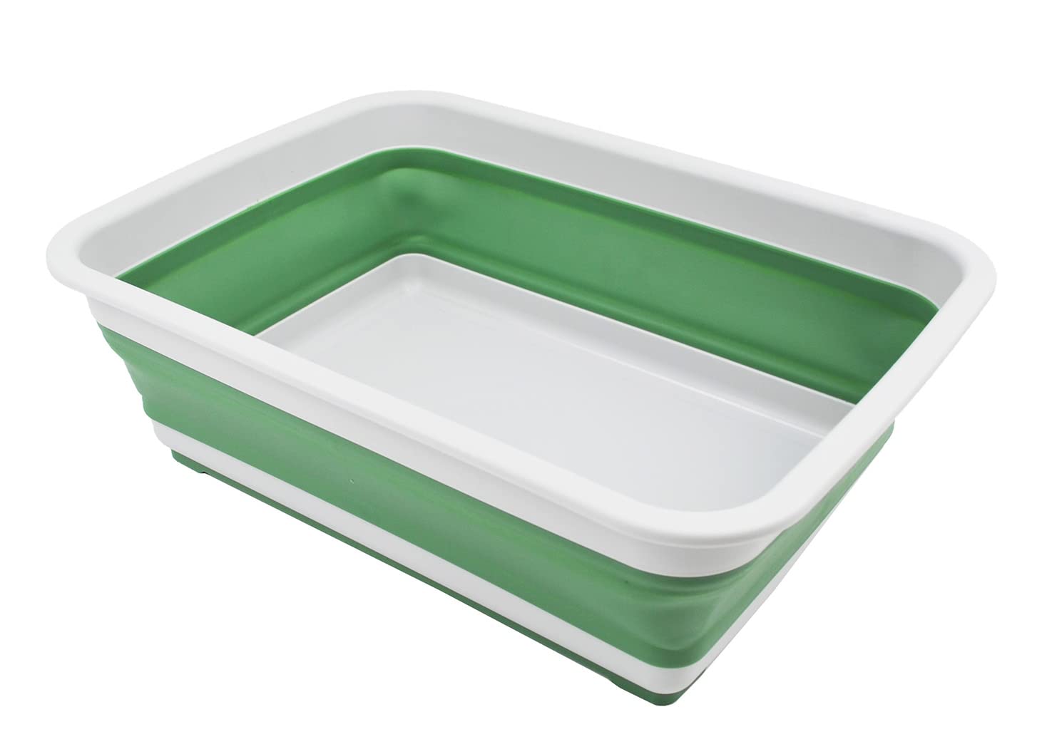 SAMMART - 8L Collapsible Tub - Foldable Dish Tub - Portable Washing Basin - Space Saving Plastic Washtub (Light Grey/Dark Sea Green, 1)