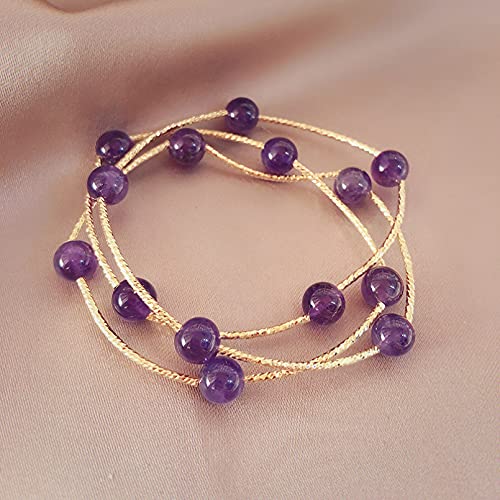 Preisvergleich Produktbild QiuYueShangMao Armband 3 Kreise Amethyst Rutilquarz Roter Achat Erdbeerquarz Perlen Strang Armbänder für Frauen Edlen Schmuck Geschenk Mädchenschmuck Freundschaftsschmuck Geschenk für Sie