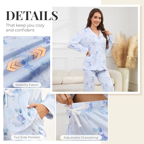 Image of LYCY Womens Pajama Sets Floral Print, Long Sleeve Button Down Pajamas Set for Women Soft Sleepwear Pjs 2 piece Loungewear