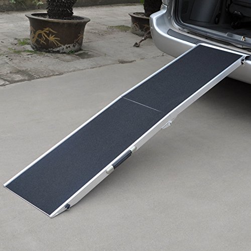 Wiltec Hunderampe faltbar, 183 x 49 cm, geklappt 92 x 49 cm, aus Aluminium, rutschsicher, Traglast bis zu 115 kg, Haustierrampe