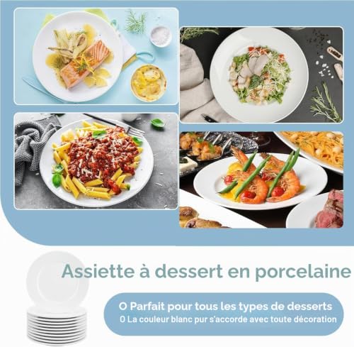 Tczecoo Lot de 8 assiettes à dessert en porcelaine, 15,2 cm, assiettes à salade, assiettes plates, assiettes à dessert blanches, assiettes à apéritif en céramique pour gâteaux et collations, – vue 5