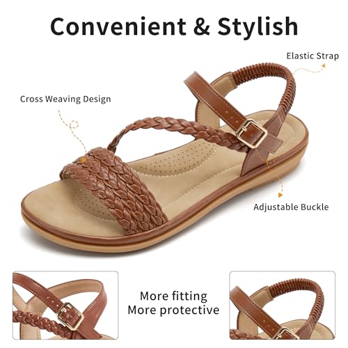 Image of Aomigoct Dressy Womens Sandals Summer: Comfortable Strappy Flats Sandals Women - Casual Walking Woman Shoes