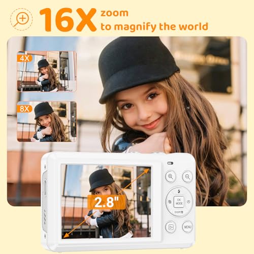 5K Digital Camera - 72MP Digital Cameras with 16X Zoom for Kids' Gifts - Autofocus Point and Shoot Digital Camera for Photography - UHD 2.8'' Screen Compact Portable Camera with 32GB SD Card - Image 4