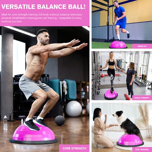 Image of Half Balance Ball Trainer - 23 Inch Half Exercise Ball for Workout, Physical Therapy, Yoga, Home Gym, Core Strength, Stability, Fitness, Balance Training Equipment with Resistance Bands, Foot Pump