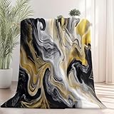 100×130 cm Flanell Kuscheldecke für Kinder, Schwarz Weiche Sofadecke, Tagesdecke, Couchdecke mit Abstrakter fließender Marmor Minimalismus Motiven, Flauschig, Warm, Plüsch, Room Decor