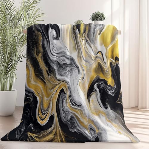 100×130 cm Flanell Kuscheldecke für Kinder, Schwarz Weiche Sofadecke, Tagesdecke, Couchdecke mit Abstrakter fließender Marmor Minimalismus Motiven, Flauschig, Warm, Plüsch, Room Decor