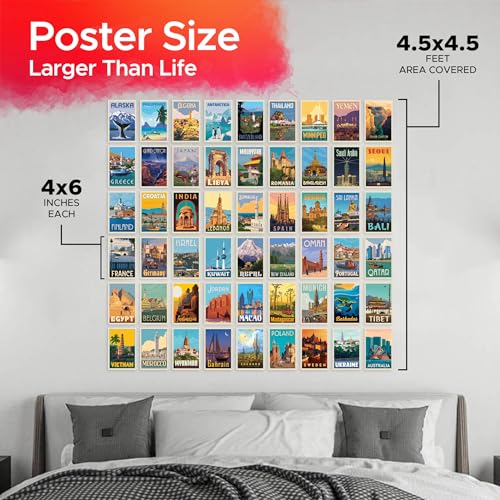 Image of CodersParadise Vintage Travel Wall Collage Kit - 54 PCS 4x6 Inch Self-Adhesive Posters for Bedroom, Study Room & Dorm Decor | Retro Travel Aesthetic Photo Wall Set for Teens, Girls & Boys