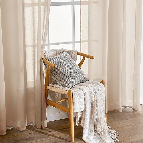 EMEMA 2 Panels Sheer Voile Curtains with Soft Eyelets Windows for Bedroom and Living Room Elegant Living Room 55 x 48 Inches Light Khaki - Image 3
