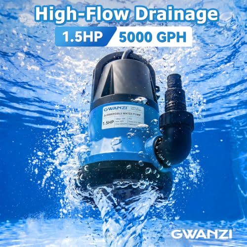 Submersible Water Pump 1.5HP 5000 GPH with 25ft Hose Kit & 25ft Power Cord Thermoplastic Utility Pump Water Removal with Filter Net Sump Pump for Swimming Pool Garden Pond Hot Tubs Basement by GWANZI - Used condition - Image 2