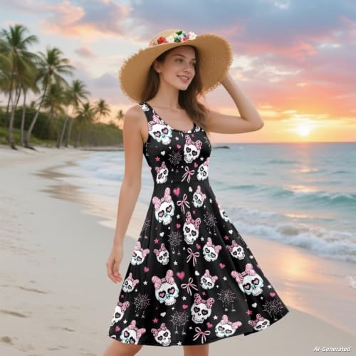 Image of Renewold Women's Sleeveless Tank Dress with Pockets, Casual Scoop Neck A-Line Sundress for Summer, Travel and Vacation