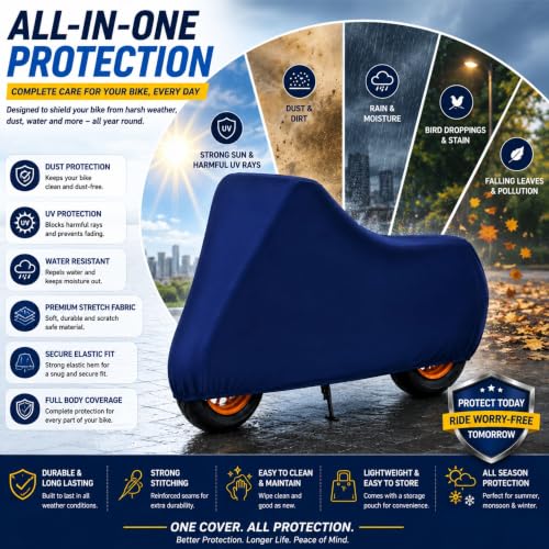 Image of Powerfull Scooty Body Cover for Dio 110 Dustproof Scratchproof - 100% Waterproof Dio 110 Cover for Two Wheeler, Outdoor Full Motorcycle Cover with UV, Duty, Rain Protection - Blue