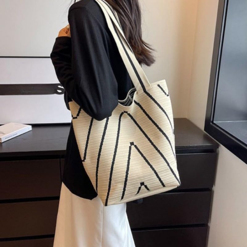Bolso tote para mujer, de gran capacidad, tejido a rayas, bolso de hombro elegante y duradero para teléfonos, billeteras y artículos esenciales miniatura 1