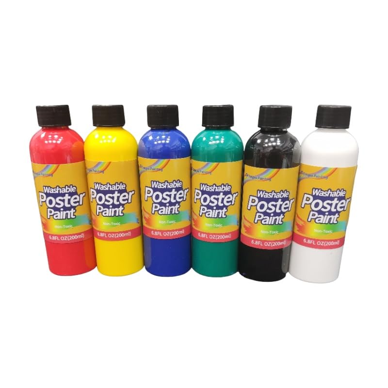 Washable Classic Paint Bulk Pack 6ct, Assorted Colors 6.76 Oz/200ml Each, 6 Colors, Professional Art Painting Supplies, Washes Off Easily, Matte Finish