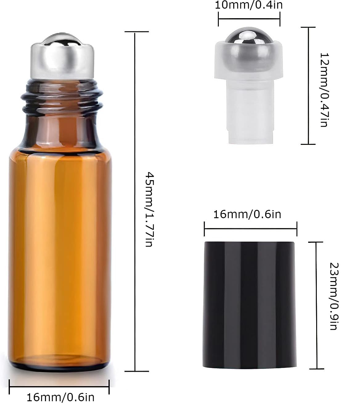 Voarge 24 bottiglie vuote in vetro roll-on da 5 ml, con scooter, marrone ambra, per oli essenziali, lozioni, profumi, marrone