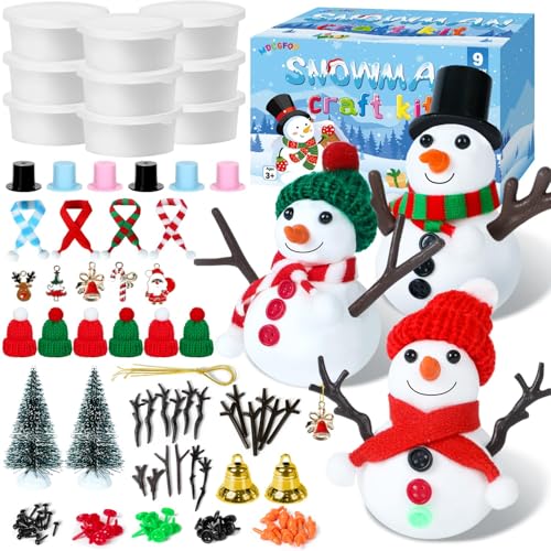 MDCGFOD Snowman Crafts for Kids 9 Pack Build Snowman Craft Kit Christmas Stocking Stuffers for Kids Christmas Indoor Outdoor Holiday Decor Crafts Gift for Ages 3 4 5 6 7 8 (9)