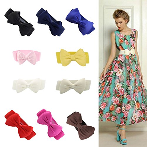 Fashion Women Bowknot Bow Wide Stretch Buckle Waistband Waist Belt - Yellow, Yellow, Onesize4