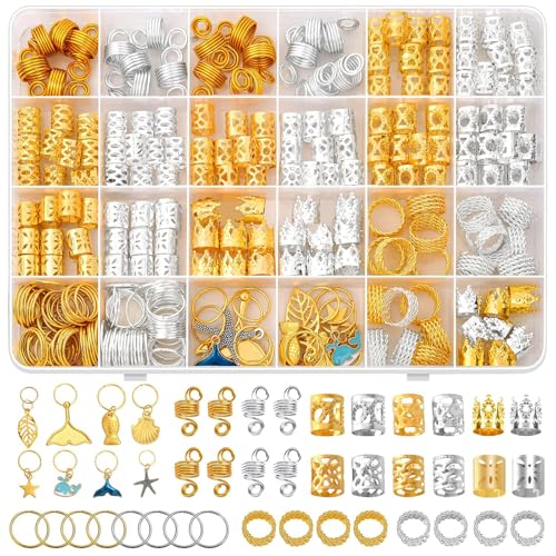 292 Piezas Anillos de Trenza de Pelo, Adornos para el Pelo, Accesorios Pelo Mujer, Joyas de Pelo Trenzado, Puños Metálicos para el Cabello, para Decorar el Cabello de Hombres y Mujeres