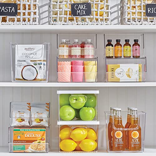 mDesign Plastic Stacking Food Storage Bin for Kitchen Cabinet, Pantry, Shelf, Fridge/Freezer - Organizer for Fruit, Potatoes, Onions, Drinks, Snacks, Pasta - 11" Deep - 4 Pack - Clear - Image 3